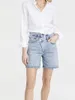 Frauen Shorts Frauen Hohe Taille Gerade Denim 2023 Sommer Asymmetrische Schräge Knopfleiste Weibliche Blaue Kurze Hosen Jeans