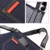 Aprons Korean Style Fashionable Denim Apron For Men Women Work Custom Barista Apron Cafe Barber Shop Painting Cooking Jean Fabric 230625