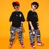 Vêtements de scène noir filles garçons vêtements de danse de salon pour enfants chemise hauts Graffiti survêtement pantalon Jazz Hip Hop danse Costumes fête