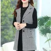 Kvinnors västar #0732 Vintage ärmlös blazer Kvinnor Single Breasted Slim Middle Age Women's Vest Waistcoat Plaid Coat Femme Spring