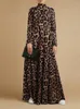 Ethnic Clothing Abaya For Muslim Women High Neck Long Sleeve Sun Group Dubai Dress Loose Elegant Leopard Casual Kaftan Gown