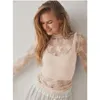 Women's Blouses Summer Women Lace Floral Embroidery Shirt Tops Sexy Mesh Elegant See-through Hollow Out Long Sleeved Shirts