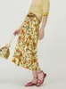 Jupes Début Automne Femmes Jupe Dames Imprimé Floral Taille Haute Coton Plissée A-ligne Midi Jupe