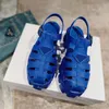 Designer Sandaler Foam Rubber Sandal Women Fashion Platform Slides Triangle Metal Slippers Retro Beach Loafers Round Toe Sandal med Box 22SS