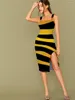 Sukienki zwyczajne sukienki 3D Stripe Kobiety Zebra kantar bez rękawów Gradient Drukuj żółty bodycon damska odzież