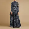 Ethnic Clothing Abaya For Muslim Women High Neck Long Sleeve Sun Group Dubai Dress Loose Elegant Leopard Casual Kaftan Gown