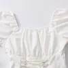 Vestidos de Festa Branco Vestido de Princesa Feminino Manga Bufante Elegante Feminino Estilo Preppy Bandagem Midi Vestido de Verão Casual Vestidos Góticos 2023