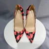 Blue/Red/Green Heart-Shaped Printed High Heels Women Pumps Party Shoes Nightclubs 12Cm Female Girls Shoes Size 43 44 45