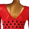 Traje de palco Sexy vestido de dança de salão Wave Dot performance feminina manga longa vermelho moderno trajes de dança de valsa