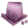 Bow Ties Pink Black Paisley 2023 Elegant Men's Hanky Cufflinks Silk Neckties For Men Wedding Party Business Fashion Brand Hi-Tie