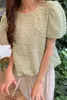 Kadın Bluzlar Kadın Gömlek Kore Şık Yaz Niş Fransız Basit Nazik Retro Yuvarlak Boyun Ruffled Kabarcık Ekose Çok Yönlü Gömlek Üst Kadın