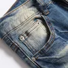 Herr jeans män orange stjärnor läder lappar stretch denim jeans streetwear hål rippade avsmalnande byxor vintage nödställda blå byxor 230626