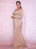 Abiti Lovelemonade Plus size Sexy Rose Gold Deep Vneck Offtheshoulder Bodycon Wipple Elastic Maxi Dress LM80273Plus