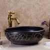 Porcellana Guardaroba Rotondo Lavabo Lavabo Da Appoggio Lavello Vaso Bagno Dipinto A Mano Arte Ciotola di Lavaggio nero Lomrv