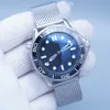 60º aniversário 42MM Mecheancal automático moldura de cerâmica relógios masculinos relógio mostrador azul pulseira de aço inoxidável moldura giratória transparente parte traseira limitada