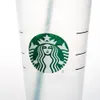 Starbucks Mugs 24oz 710ml Plastic Tumbler Reusable Black Drinking Flat Bottom Cups Pillar Shape Lid Straw FY4448 0626204W