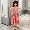 Vestidos de niña 2023 Primavera Verano niños niñas volantes gasa pliegue Formal princesa niños tirantes falda 4 5 6 7 8 10 11 12 13 años