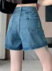 Jeans da donna Casual a vita alta Pantaloncini di jeans con bordo arrotolato Pantaloni a trapezio 2023 Abbigliamento moda coreana estiva