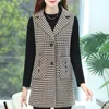 Kvinnors västar #0732 Vintage ärmlös blazer Kvinnor Single Breasted Slim Middle Age Women's Vest Waistcoat Plaid Coat Femme Spring