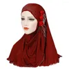 Ethnic Clothing Arrival High Quality Medium Size Muslim Amira Hijab With Lace Pull On Islamic Scarf Head Wrap Pray Scarves Women's