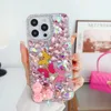 203PCS Роскошные Bling Diamond 3D Flower Case для iPhone 15 14 Pro Max 13 12 11 XR XS 8 7 плюс Shinny Hard Hard PC Акриловый страза Butterfly Love Hear