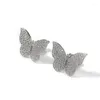 Серьги-гвоздики 1 пара хип-хоп 3A CZ Stone Bling Out Butterfly For Men Women Unisex Rapper Jewelry Gift