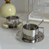 Becher Koreanischer Stil Nischenkaffeetasse und Untertasse Set Retro Edelstahl Kaffeetasse Kleine exquisite Posing Vlog Nachmittagstee Tasse 230625