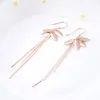 Dangle Earrings Literary Girl Silver Jewelry 925 Sterling Material Rose Gold Leaves Tassel Solid Allergic Bijoux