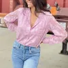 Blouses feminina malha ver através de camisas brancas de manga longa Jacquard camisa elegante blusa de tamanho grande e tops e