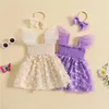 Flickaklänningar småbarn Kid Baby Girls Two Piece Outfits Butterfly Princess Tulle klänning och pannband för fest sommarbarnskläder