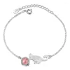 Braccialetti di collegamento Moda dolce rosa fragola cristallo gattino pietra di luna colore argento femminile letterario ridimensionabile SBR098