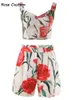 Tute da donna Red RoosaRosee Sexy scollo a V Colletto Backless Floral Print Strap Bohemian White Shorts Tute Set 2023 Primavera Estate Donna