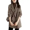 QNPQYX новый винтажный женский шерстяной блейзер с узором "гусиные лапки" двубортный клетчатый женский пиджак модная корейская верхняя одежда свободный блейзер пальто