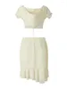 Women's Tanks Women 2 Piece Ruffle Skirt Sets Y2K See Through Mesh Crop Top Bodycon Mini Tassels Outfits Summer Going Out Streetwear