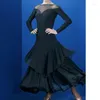 Stage Wear Ballroom Dance Competition Dresses Adult Performance Costume V-shaped Neck Back Waltz Dress Tango Long Sleeve BI008