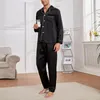 Herren-Nachtwäsche, Herren-Loungewear-Pyjama-Set für Nachtwäsche, langärmelig, Schlaf-Oberteil, Hose, Satin-Seiden-Pyjama, Pyjama