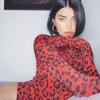 Женские комбинезоны Dompers Bkld Turtleneck Leopard Print Bodysuit с длинным рукавом с перчатками Bodycon Jumpsuit Осенняя клуба Bodysuits 230625