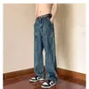 Jeans pour hommes Hip Hop Pantalon en denim neutre High Street Hipsters Streetwear Skateboard Harajuku Straight Denim Y2K Tissu 230625