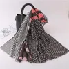 Scarves 2023 Dot Print Frayed Shawls Women Cotton Long Soft Spot Polka Stripe Scarf Wrap Hijab Muffler 6 Color