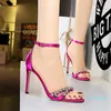 Jurk Schoenen Vrouwen 9cm Hoge Hakken Kristal Sandalen Bruiloft Bruids Stiletto Sandles Glitter Prom Elegante Stripper Satijnen Band