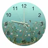 Relógios de parede azul-petróleo gradiente flor planta pássaro ponteiro luminoso relógio enfeites para casa redondo silencioso sala de estar decoração de escritório