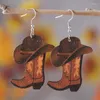 Dangle Earrings Western Cowboy Wood Boots Hatペンダント女性用のドロップリバーシブルプリント木製パーティージュエリーギフト