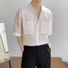 Мужские классические рубашки Мужская летняя рубашка с коротким рукавом Мужская мода Социальные мужские корейские Свободные карманы Повседневная сплошной цвет Формальные
