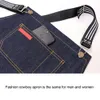 Aprons Korean Style Fashionable Denim Apron For Men Women Work Custom Barista Apron Cafe Barber Shop Painting Cooking Jean Fabric 230625