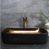 Lavabo cinese rettangolare in stile europeo Jingdezhen Art Counter Top oro con lavabo da bagno in ceramica nera buon qty Bcjrq