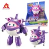 Transformation Toys Robots Super Wings 5 ​​"Storlek Supercharged Transformation Crystal Bucky Transform Bot Airplane Robot Figures Transformation Toys for Child 230625