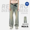 Мужские джинсы 2023 Модные мужчины Мудди Желтые спликованные чернила вымыты старые прямые