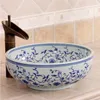 China Painting blue rose Ceramic Painting Art Lavabo Bathroom Blue Vessel Sinks hand painted wash basins Waiuw