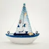 Modelluppsättning 1 st söt mini seglingbåt modell nautisk heminredning tyg segelbåt flaggbord prydnad trä hantverk leksak barn gåva #A 230625