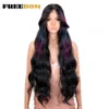 Synthetic Lace Front Wig Long Body Wavy Wig With Bangs Orange Blue Lace Wigs For Black Women Colorful Cosplay Wigs 230524